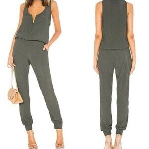 Monrow Crepe Basics Zip Front Sleeveless Camo Green Jumpsuit Size L